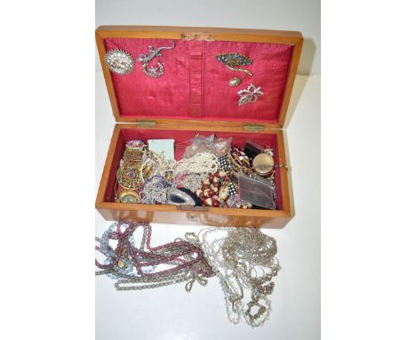 A 19th Century beadwork bag; together with a quantity of costume jewellery, including: paste; marcasite set brooches; a flowe