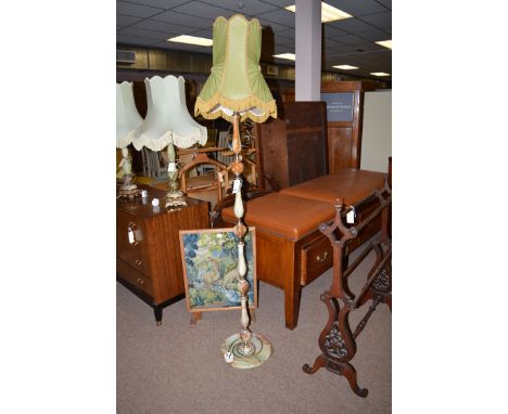 A pair of onyx and giltmetal table lamps; together with an onyx and giltmetal standard lamp.