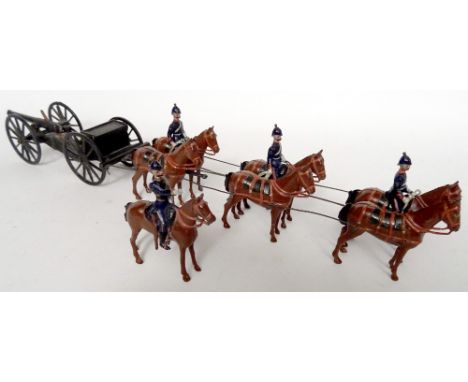 Britains set 317, Royal Field Artillery at the halt RARE FIRST VERSION, fumed metal finish to limber and closed spring gun, w