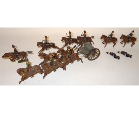 Britains Royal Horse Artillery etc. set 39 (G-F, gun, one team horse, one mounted gunner, traces, two plumes, a tail and two 