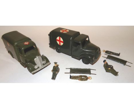  * Britains two sets 1512, Motor Ambulance dark green finish, one round nose, one split windscreen, each with driver, stretch