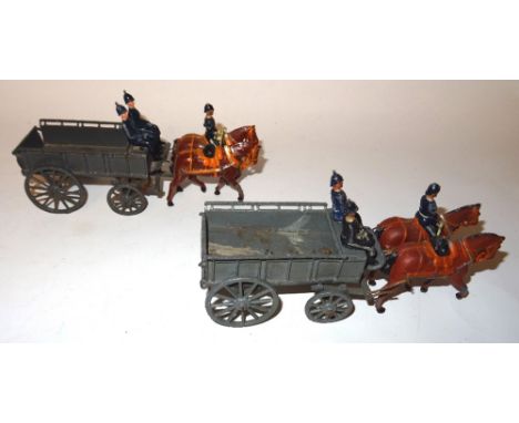  * Britains two sets 146, Army Service Corps two horse Supply Wagons, grey finish, each with two seated men (one F, part of w