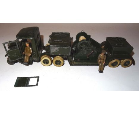 Britains set 1757, Barrage Balloon Unit Underslung Lorry with two drivers and Balloon Winch, dark green finish, white rubber 