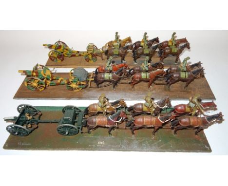 First World War 54mm German Artillery two six horse teams with limber and Britains 18pdr guns, and British six horse team wit