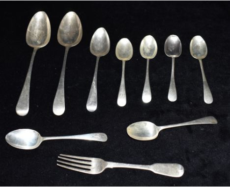 A COLLECTION OF 19TH CENTURY AND LATER HALLMARKED SILVER FLATWARE weight 358grams, 11.5troy ozs