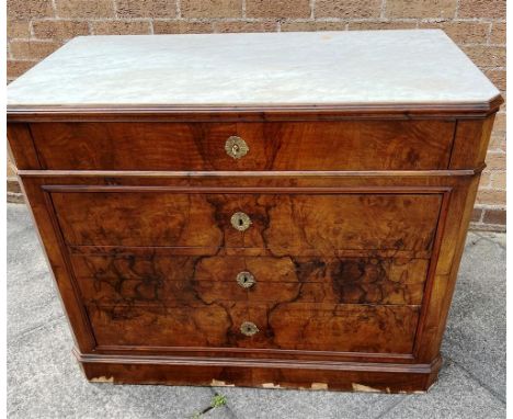 A CONTINENTAL FOUR DRAWER COMMODE  with marble top, 104cm wide 54cm deep 86cm high Condition Report : with wroking key, marbl