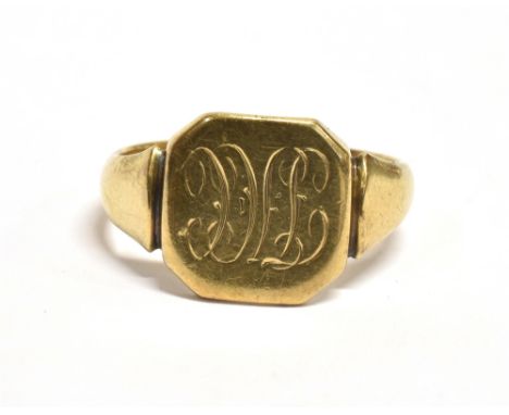 A 9CT GOLD SIGNET RING  the ring with monogrammed bezel, hallmarked for Birmingham 1946, maker BS, ring size R, weight 3.8gra