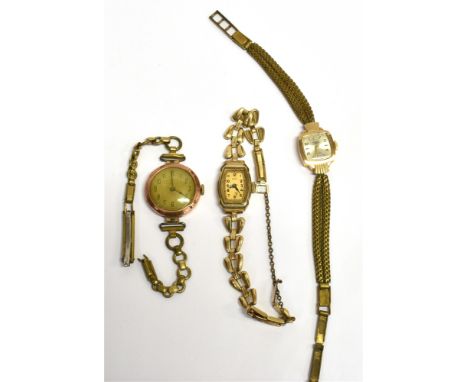 THREE VINTAGE LADIES WRISTWATCHES  comprising two yellow metal cased watches and one double 20 micron (gold plated), cased wr