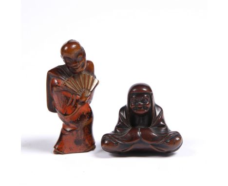 A Japanese wood netsuke after Shumin of Daruma  early 19th Century Tokyo School the Zen patriarch shown seated in meditation 