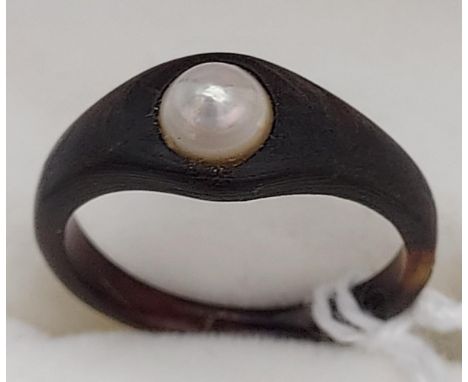 Antique 18th/ 19th century horn ring set with a single pearl. 