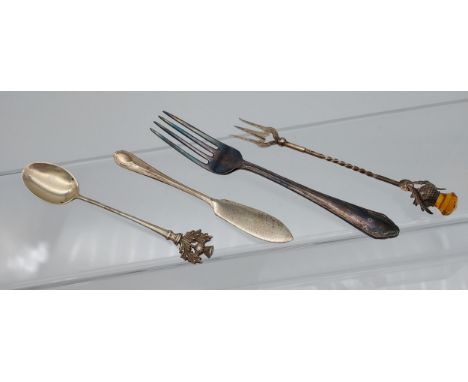 Birmingham silver pickle fork designed with a thistle finial, Birmingham silver christening fork, Sheffield silver serving kn