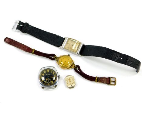 A Bentina gentleman's steel cased wristwatch, a Rotary tank wristwatch, lady's Rotary watch movement and a gold plated wristw