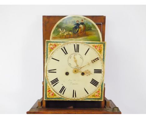 Thomas Pearce of Bourne. A Georgian oak and mahogany cross banded longcase clock,  the enamel break arch dial painted with a 