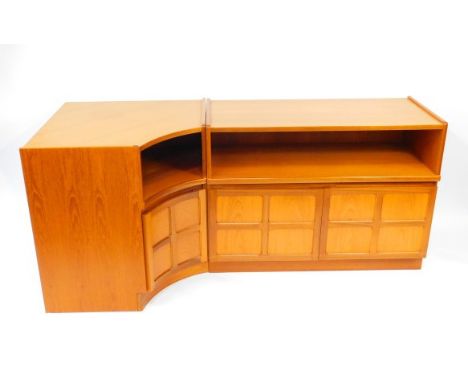 A Nathan teak cupboard bookcase, with a single shelf over a pair of cupboard doors, 102cm wide, 44.5cm deep, 74cm high, toget