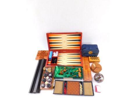 A backgammon set, cribbage board, travelling chess set, Solitaire, etc. (quantity)