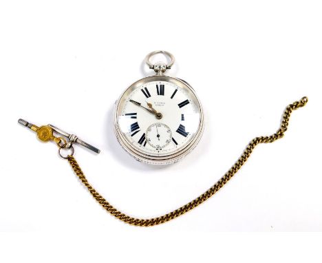 A Victorian gentleman's silver cased pocket watch, by H Stone, Leeds, open faced key wind, enamel dial bearing Roman numerals