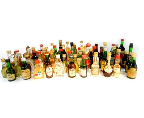 Miniature spirits and liqueurs, including whisky, Bacardi, Advocaat, Dubonnet and Cognac. (quantity)