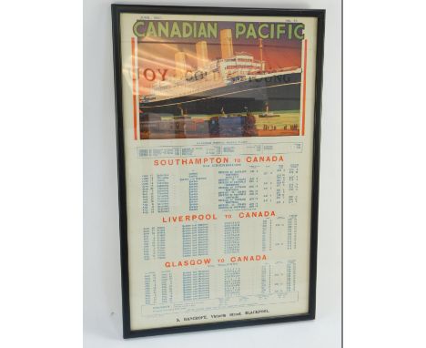 A Canadian Pacific timetable poster, no. 21, June 1927, with an illustration by O. Rosenvinge, lithograph, detailing liners t