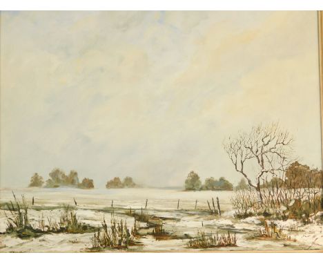 Hutton (British, 20thC). Winter landscape, oil on canvas, signed, 43cm high, 53.5cm wide.