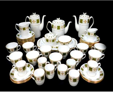 A Spode porcelain part tea and coffee service decorated in the Persia pattern, comprising two coffee pots and a tea pot, milk