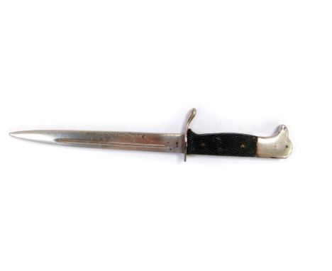 A German WWII miniature dress dagger, scabbard lacking, engraved for Franz J. Stankowiak, H B G. RUF, 249951, engraved DRGM .