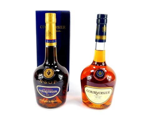 A bottle of Courvoisier Cognac, VSOP, 70cl boxed, and a further bottle of Courvoisier Cognac, VS 70cl, unboxed. (2)