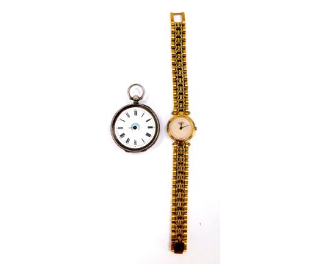 A Longines lady's gold plated circular cased wristwatch, with a plain pearlescent dial, on a bracelet strap, with certificate