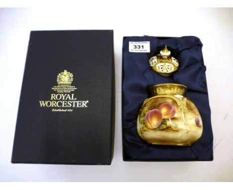 ROYAL WORCESTER LIDDED POT HAND PAINTED FRUIT STUDY SIGNED S. WOOD H: 4.75"