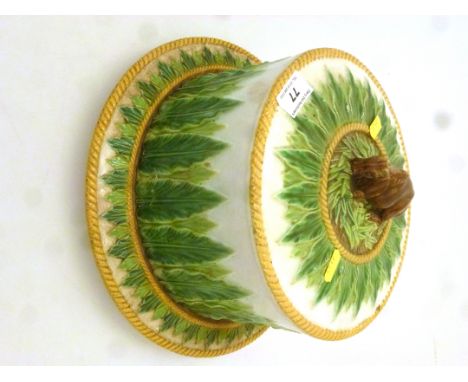 MAJOLICA DOMED CHEESE DISH WITH COW FINIAL H: 9.5" D: 12"
