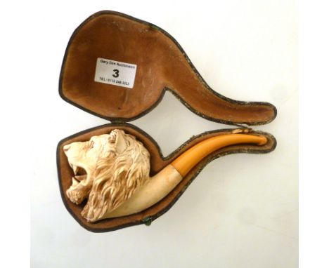 LION HEAD MEERSCHAUM PIPE L: APPROX 6"