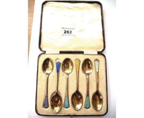 SET OF 6 SILVER AND ENAMEL TOTAL WEIGHT 2.4 OZT