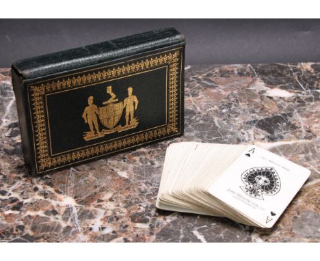 London Livery Companies - an early 20th century tooled and gilt leather armorial playing card case, embossed with the arms an