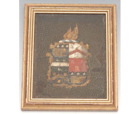 Heraldry - a 19th century coach or carriage panel, painted in polychrome with the arms of Graham of Yorkshire quartering Gree