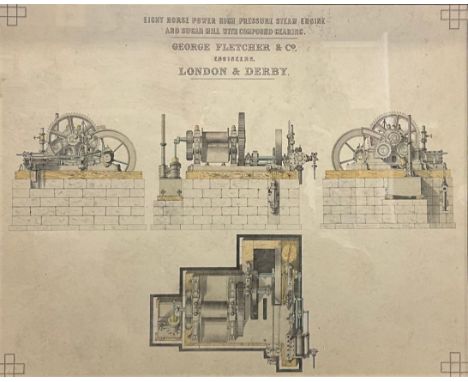 The Industrial Revolution - a polychrome print, Eight Horse Power High Pressure Steam Engine and Sugar Mill with Compound Gea