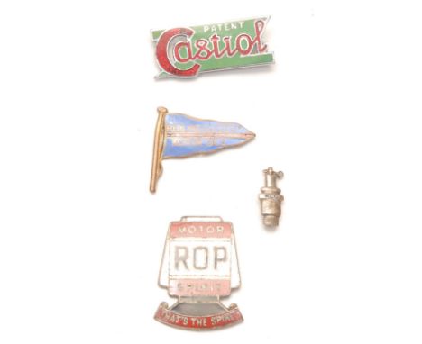 Automobilia - Motoring History - Advertising - enamel badges, ROP Motor Spirit; Patent Castrol; Redline Glico Ltd Motor Oils;