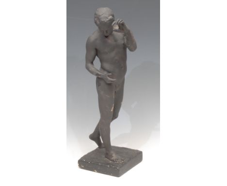 After R Tait McKenzie (1867 - 1938), a plaster figure, Male Nude Athlete, signed in the maquette, 44cm high