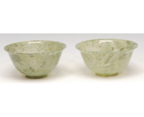 A pair of Chinese spinach jade bowls, 10cm diam 
