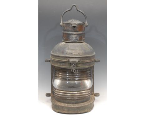 A copper ship's Mast Head lantern, Davey &amp; Co, 88 West India Dock Road, London, 50cm 