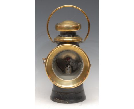 Automobilia - a brass and black-painted vintage car lamp, King of the Road, by Joseph Lucas Ltd, Birmingham, number 720, 33cm