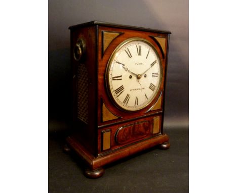 A Regency Mahogany Cased Bracket Clock, the dial inscribed Flint Birmingham with twin fusee movement striking on a bell and w