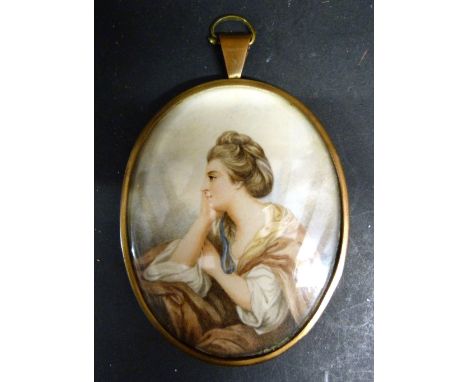 A 19th Century Oval Portrait Miniature of The Honourable Lavinia Bingham, Countess Spencer, after Reynolds, 9.5 x 7.5 cms