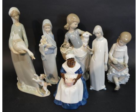 A Royal Worcester Porcelain Figure 'Royal Governor's Cook' together with two Lladro porcelain figures and three other figures