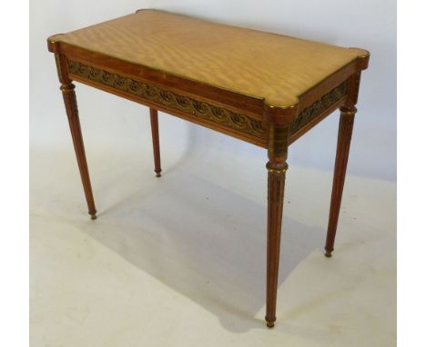 A Late 19th Early 20th Century French Gilt Metal Mounted Card Table, the shaped hinged top enclosing a baize lined interior w