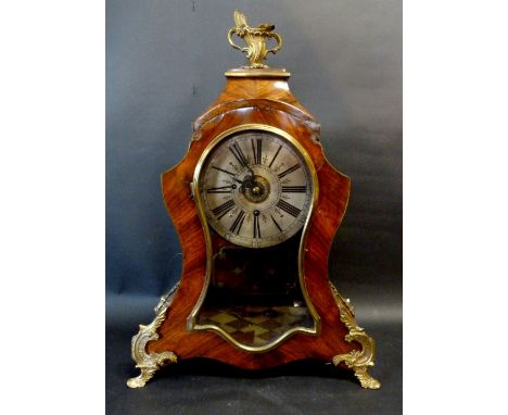 A Louis XV Kingwood and Ormolu Mounted Large Bracket Clock, the case with ormolu scroll cresting above a shaped glazed door a