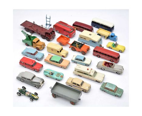 Dinky Toys die-cast models, twenty-four loose examples including Foden chain truck; Triumph TR2; Bentley S2; Plymouth Plaza; 