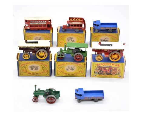 Matchbox 'Models of Yesteryear' Die-cast models, eight including ref 2 'B' type bus, boxed; ref 3 'E' class tramcar, boxed; r