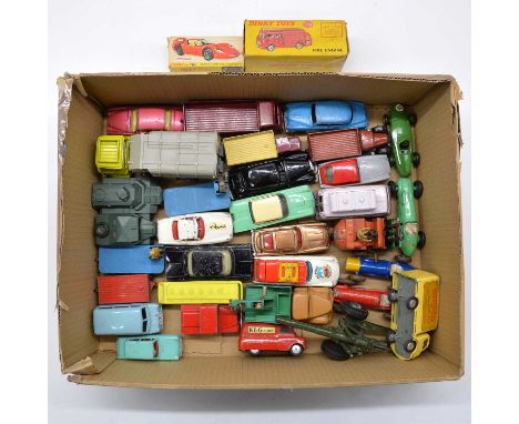 Die-cast models and vehicles, thiry-four including Dinky ref 259 Fire Engine, boxed; ref 217 Alfa Romeo OSI Scarabeo, boxed; 