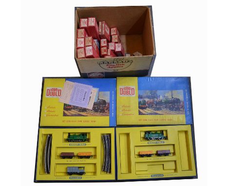 Hornby-Dublo OO gauge model railway sets; two consisting of ref 2006 0-6-0 Tank goods train (x2), one is missing track, both 