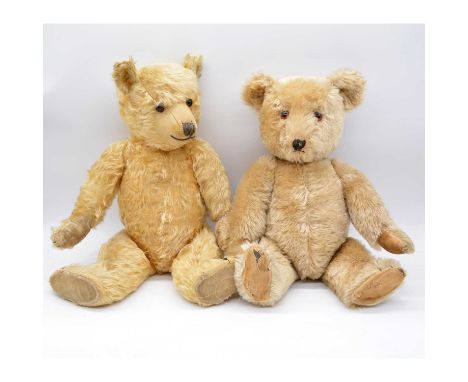 Chiltern Hugmee mid-century teddy bears, both jointed with glass eyes, golden and blonde mohair, 60cm and 50cm.Qty: 2