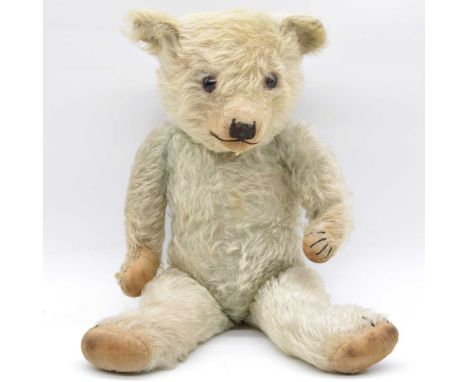 Chiltern blue mohair teddy bear, jointed limbs, glass eyes, 50cm.